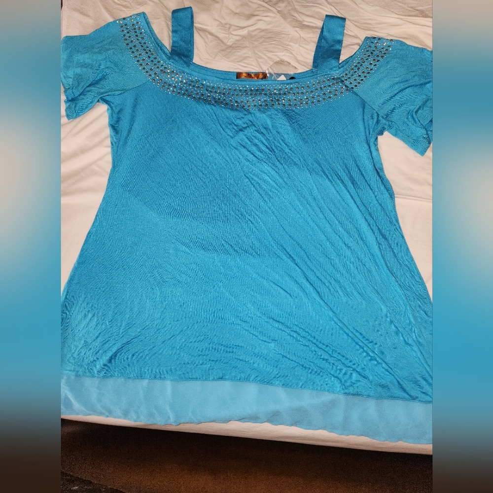 Belldini Blue Cap Sleeve Embellished Tunic